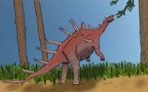 나무의 잎을 따는 켄트로사우루스의 모습