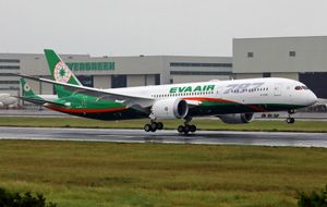 에바 항공의 첫 번째 보잉 787-9 드림라이너가 타오위안 국제공항에 착륙