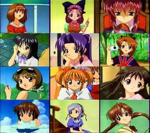 애니메이션에 등장하는 열두 자매. 생일 순서대로 정렬: 1열 왼쪽부터: 카호, 시라유키, 치카게, 2열 왼쪽부터: 마리, 하루카, 요츠바, 3열 왼쪽부터: 린린, 히나코, 카렌, 4열 왼쪽부터: 마모루, 아리아, 사쿠야