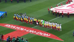 우루과이 vs 사우디 아라비아 경기 전 국가 연주 장면