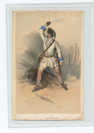 17세기 척탄병이 수류탄을 던지는 모습. 수류탄 투척 개념은 17세기 중반 유럽에 전파되었다.