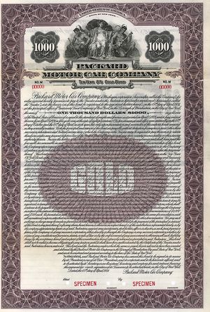 1921년 4월 15일 발행된 팩커드 모터 카 컴퍼니의 골드 본드 표본