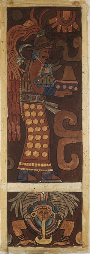 1938년 옥타비오 메델린이 그린 전사의 신전 하단 테라스 기둥에서 발견된 부조 중 하나
