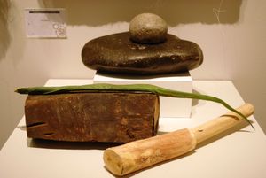 멕시코시티 국립 민속 미술관에 전시된, 용설란의 이클테 섬유를 얻는 데 사용되는 도구