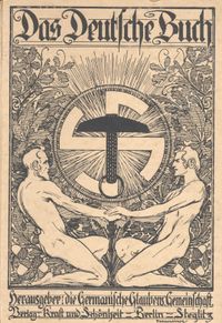 예술가이자 시인 루드비히 파렌크로크가 설립한 이교 조직 "게르만 신앙 공동체"(Germanische Glaubens-Gemeinschaft, GGG), 푈키쉬 운동의 대표. 브로셔, 1920년경.