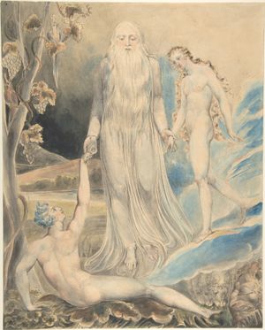 윌리엄 블레이크의 연필 삽화, "그리고 그녀는 여자라 불리리라"라는 구절에 대한 반응으로 그린 이브의 창조. 이 작품은 c. 1803–1805년에 제작되었으며 현재 메트로폴리탄 미술관에 소장되어 있다.