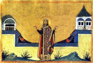 황후 테오파노, 11세기의 바실 2세의 메놀로기온에 묘사되어 있음.