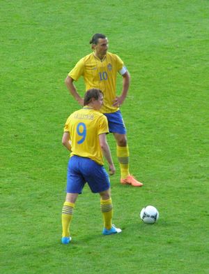 2012년 5월 프리킥을 준비하는 셸스트룀과 즐라탄 이브라히모비치