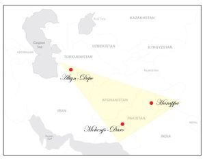 현대 중동 지도에 표시된 알틴 데페의 위치와 다른 고대 문화권과의 관계