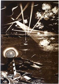 일러스트레이터 프랭크 R. 폴이 그린, 발명가 니콜라 테슬라가 묘사한 미래 전쟁의 모습을 담은 1922년 삽화.