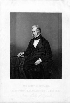 D.J. 파운드가 제작한 원본 판화, Mayall이 촬영한 사진에서, 존경하는 파머스턴 자작, G.C.B. K.G., 수상. "세계 삽화 뉴스 보충" 1855-58년경.