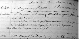 알캉의 1820년 피아노 오디션에 대한 보고서. (국립 문서 보관소, 파리)