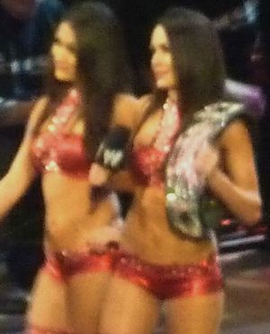 2011년 4월, 디바스 챔피언으로서 통치 기간 동안의 니키(왼쪽)와 브리(오른쪽)