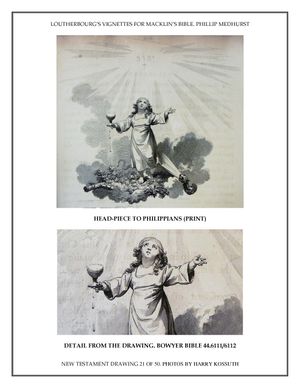  빌립보서의 머리 장식. 빌립보서 2:7-8. 제임스 히스가 제작한 판화. 1800년. 런던, T. 맥클린 출판.