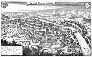 일러강은 자유 제국 도시 켐프텐과 켐프텐 수도원을 나누고 있다.