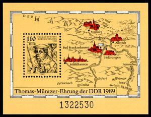 1989년 동독에서 발행한 토마스 뮌처 우표