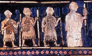 우르의 스탠다드에 묘사된 전쟁을 이끄는 왕과 군인