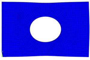 Ansys 소프트웨어에서 사각형 영역에서 수행된 미세 메쉬(유한 요소법)