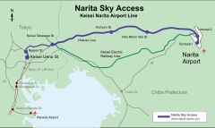 기존 노선과의 관계를 나타내는 게이세이 나리타 공항선