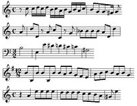 예시 2: BuxWV 137, BuxWV 140, BuxWV 142 (2개) 및 BuxWV 153의 푸가 주제