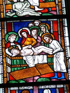 스테인드글라스로 제작된 13세기 버전의 그리스도 매장