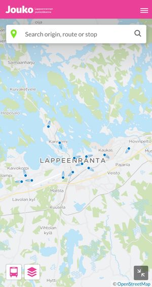 휴대폰의 Jouko 노선 안내 앱 (Digitransit)
