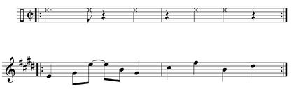 클라베(Top)와 하이라이프 기타 파트(Bottom)