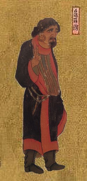 Qiuci-guo}})의 사신. 왕회도(王會圖), 서기 650년경