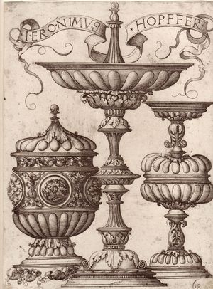 히에로니무스 호퍼: 세 개의 화려한 그릇, 아마도 금세공인의 모델일 것이다.