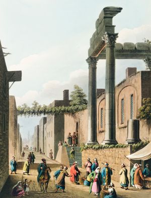 라타키아의 모스크, 루이지 메이어(1755–1803)가 삽화를 그린 오스만 제국의 지배, 유럽, 아시아 및 지중해 섬의 전망 (1810)에서.