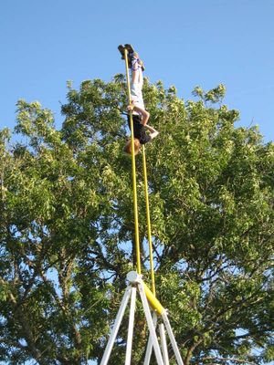 키이킹 스포츠에서 그네를 타는 사람이 360도 회전을 하고 있다.