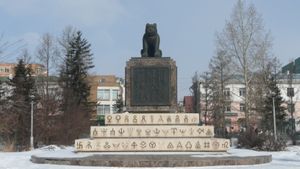 몽골 국새 기념비는 울란바토르의 몽골 국새 기념비에 168개의 탐가를 보여준다.