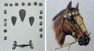 말 재갈과 굴레 장식. 상하가점 문화. 내몽골 자치구 박물관