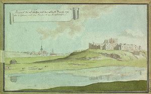 1792년 요한 크리스토프 브로체가 그린 바우스카 성 유적과 성령 교회