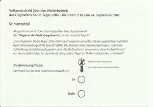 2017년 테겔 공항 유지에 대한 주민 투표 용지