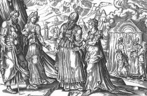 미리암과 아론이 모세에게 불평하는 모습, 성경과 그 이야기, 천 개의 그림 수업으로 가르치다(1908)의 삽화