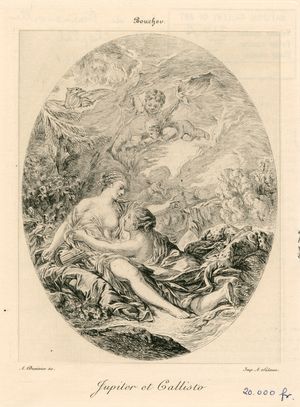 A. 뒤비비에르, 프랑수아 부셰 작품을 모방, "유피테르와 칼리스토", 19세기, 조각 및 에칭