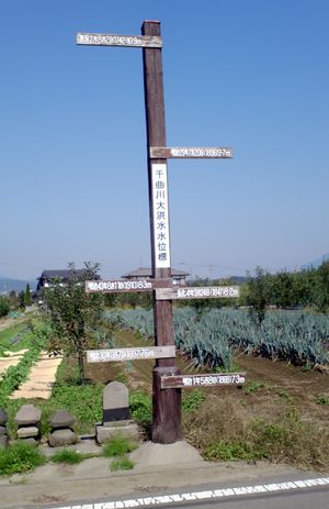 치쿠마 강 홍수 수위 표지판 (오부세정 오시와)