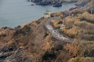 동일본 대지진 발생 시 도로에 쓰여진 SOS, 미야기현 여자강 에노시마
