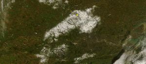 2008년 10월 강설 동안 칠턴 힐스에 쌓인 눈, 루턴은 노란색 점으로 표시되어 있다.