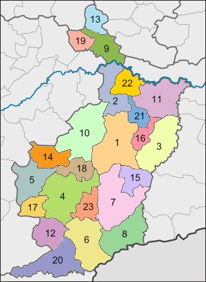 부리람 주의 23개 행정 구역 지도