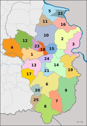 우본랏차타니주 25개 행정구역 지도