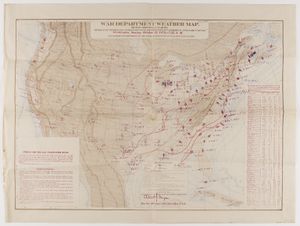 1879년 10월 21일 오전 7시 35분, 뉴잉글랜드의 기상 상태를 묘사한 미국 전쟁부 기상 지도. 태평양 전쟁 동안 미 육군을 위해 제작되었다.