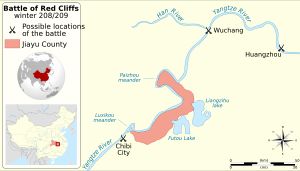 적벽 대전의 세 가지 가능한 위치.