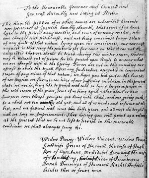 1692년 입스위치에서 열린 11명의 피고인에 대한 보석 청원서