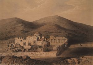 Moncel Théodore가 그린 다프니 수도원 (1843).