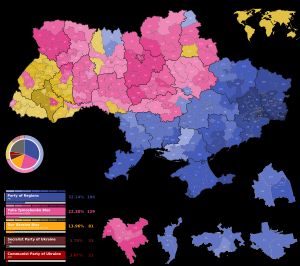 2006년 우크라이나 국회의원 선거 결과, 각 선거구에서 가장 인기 있는 정당을 보여준다