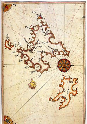 오스만 제국 제독 피리 레이스가 그린 마요르카와 메노르카 지도