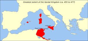 455년 가이세릭 왕국(반달 왕국)의 최대 판도