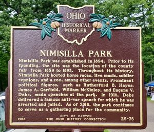 오하이오 역사 표지, 유진 V. 뎁스의 1918년 니미실라 공원 반전 연설